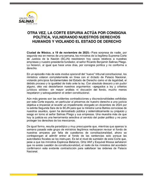 OTRA VEZ, LA CORTE ESPURIA ACTÚA POR CONSIGNA POLÍTICA, VULNERANDO NUESTROS DERECHOS HUMANOS Y VIOLANDO EL ESTADO DE DERECHO